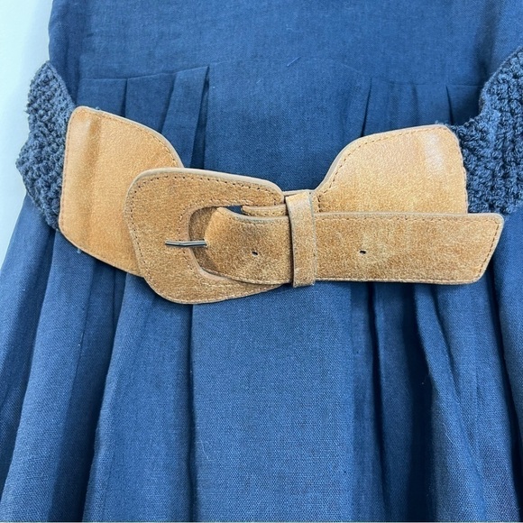 Simons navy blue linen blend belted strapless mini dress M - Picture 7 of 10